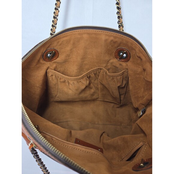 Patricia Nash Belle Leather Tote Brown Leather Chain Straps Shoulder Bag Purse - Picture 11 of 12